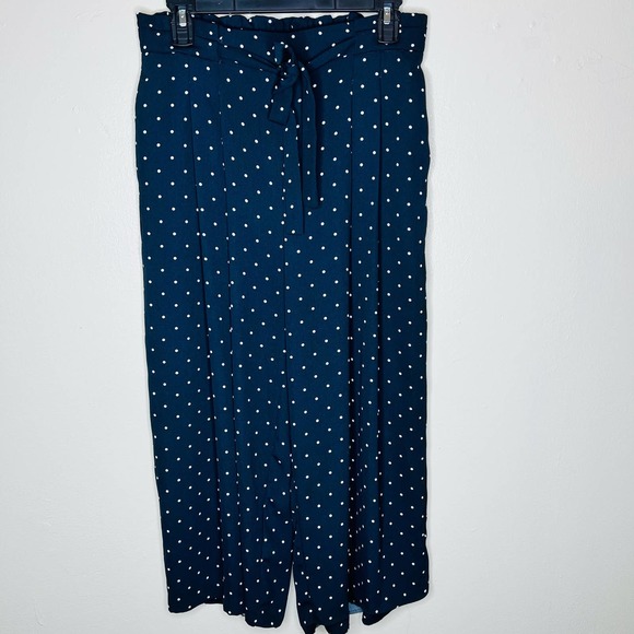 Kenar Wide Leg Pants 4 Black Polka Dot Cropped Pleated Front Trousers Belted - Picture 1 of 10